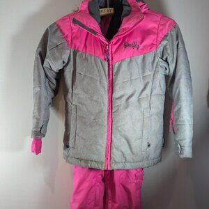 Girls Firefly size XS snowsuit snowboard suit snow protection pink/grey fur hood